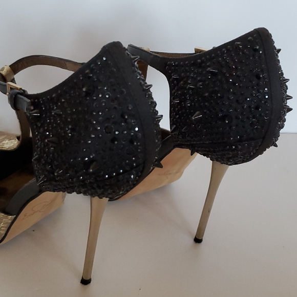 Sam Edamen 4" gold/black spike heels - Picture 4 of 8